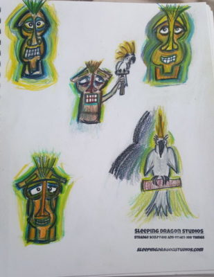 Concept drawings for Tiki and Bird Show.